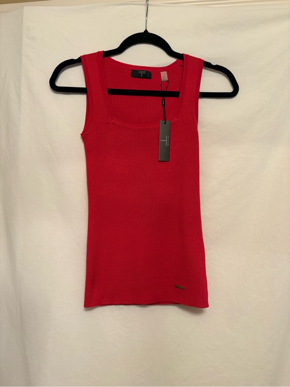 Tahari Red Ribbed Square-Neck Tank Top